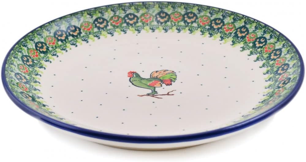 Polmedia Polish Pottery Dinner Plate UNIKAT - Rooster's Crow Pattern Handmade in Boleslawiec Poland by Ceramika Artystyczna + Certificate of Authenticity