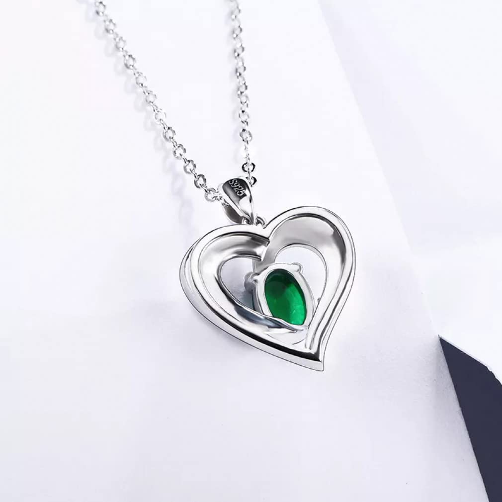 Collane con Ciondolo in Argento Sterling 925 con Cuore Smeraldo e Diamante Moissanite per Gioielli da Donna Regalo di Compleanno