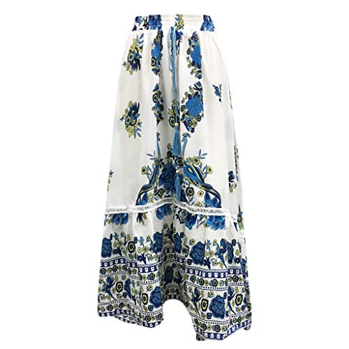 chenqiu Jupe Longue à Imprimé, Mousseline de Soie Taille Plage Dress Casual, Femmes Longue Jupe Robe de Plage Eté Imprimé Florales Robe élégant Cover