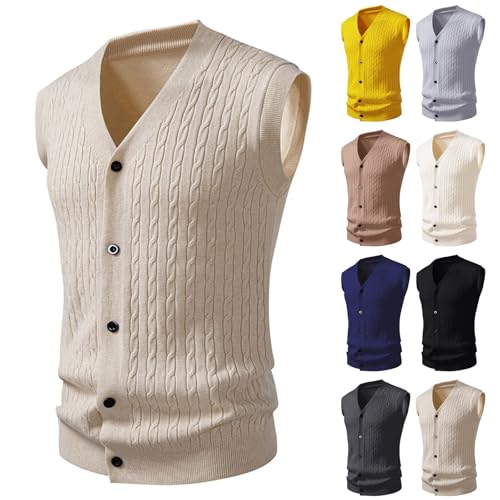 Aniywn Sweater Vest Men Sleeveless V-Neck Casual Cable Knit Button Down Cardigan Men's Lightweight Cable Knit Sweater Vest