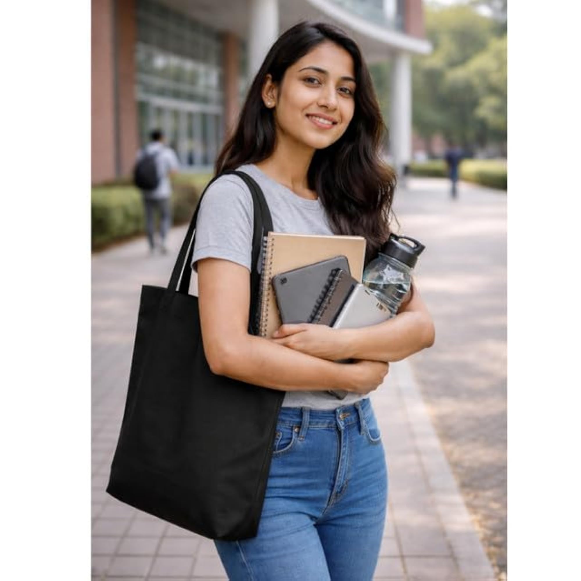 Women's Large Capacity Printed Canvas Tote Bag with Pocket