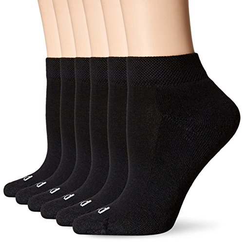 PEDS Women's Coolmax Quarter Sock with Massaging Bar Cushion 6 Pairs, Black