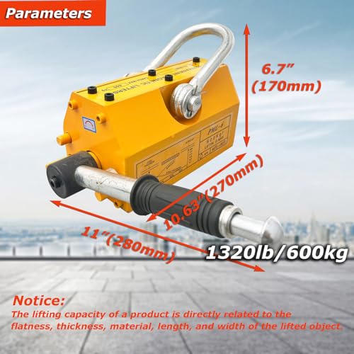 INTSUPERMAI Steel Magnetic Lifter Lifting Magnet with Release Heavy Duty Permanent Lift Magnets for Hoist Shop Crane Block Board 1320LB / 600KG