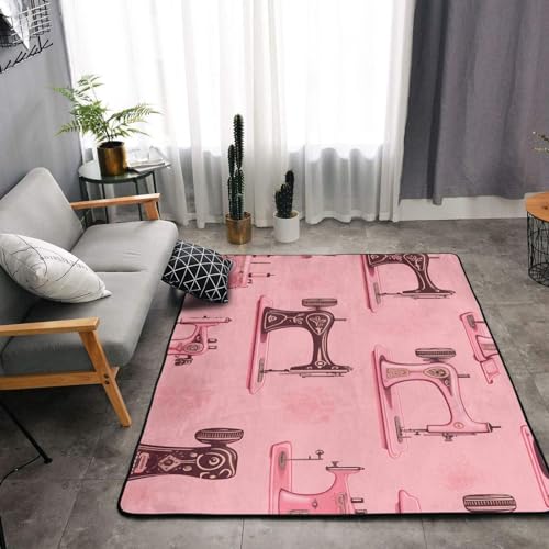 Tapis rose résistant à l'usure motif machine à coudre rétro 160x121 - 5