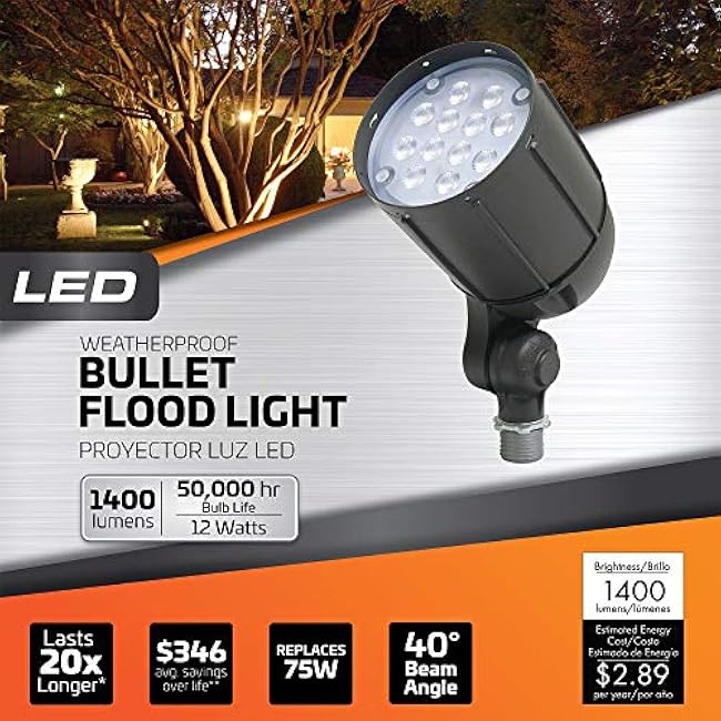 12-Watt Outdoor LED Flood Light, Weatherproof, Bronze. for use in Flagpole, Flood, Backyards, Playgrounds, and Landscape Lighting Applications