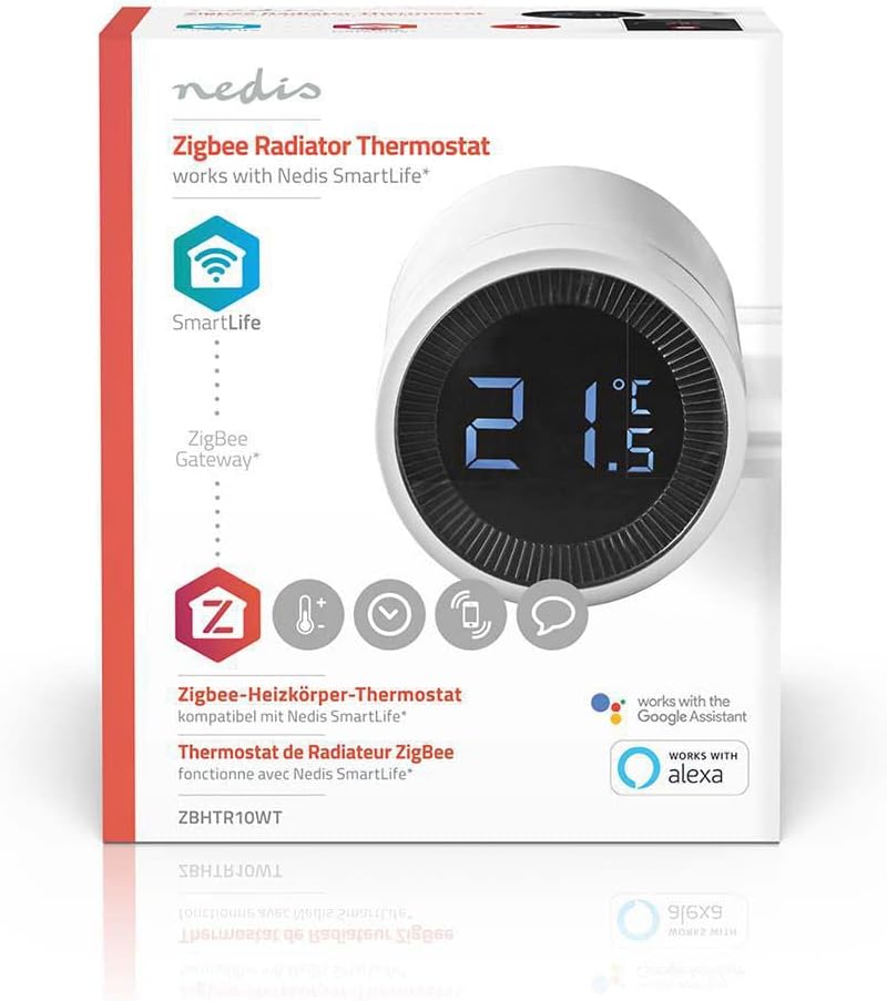 Close-up of Nedis ZBHTR10WT ZigBee Radiator Thermostat digital display