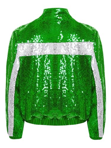 JanJean Kids Girls Sequins Flight Jacket Bomber Coat Long Sleeve Zip Up Sparkle Jazz Hip Hop Dance Clothes Outerwear4
