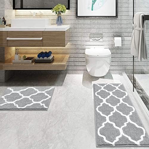 Homodeco Bath Rug Sets 2 Piece Microfiber Decorative Bathroom Rugs and Mats Sets Non Slip Machine Washable for Indoor Entryway Kitchen(45x65+45x120CM,Gray)