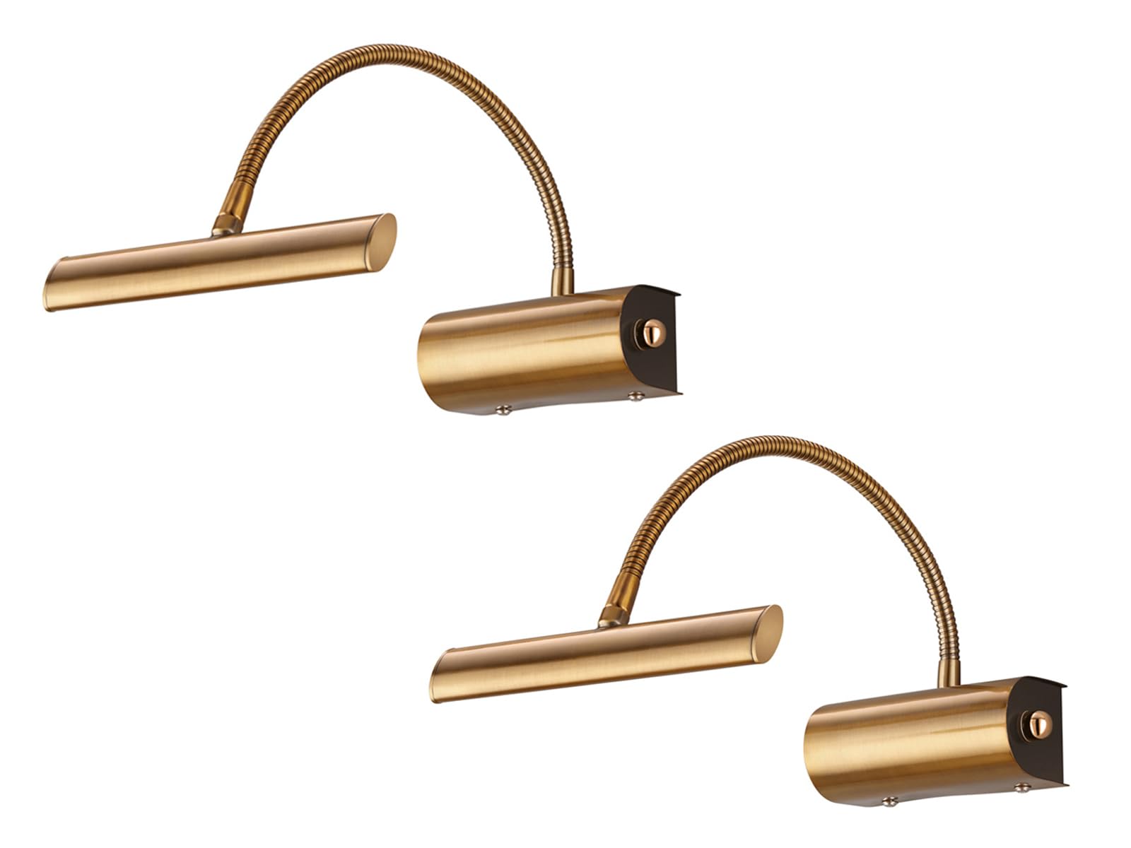 2 lampes modernes à LED - Idéales pour l'éclairage de tableaux - Avec bras flexible en laiton vieilli - Intensité variable via variateur rotatif