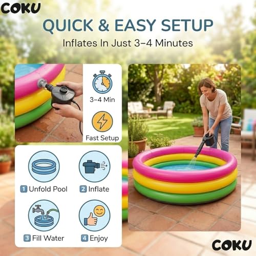 Image of Coku 2 Feet Round Inflatable Baby Swimming Pool for 0-3 Years | 3-Ring Kids Pool, Thick PVC Soft Baby Bathtub for Indoor Outdoor Use, Balcony & Bathroom Water Play (Pump Not Included)