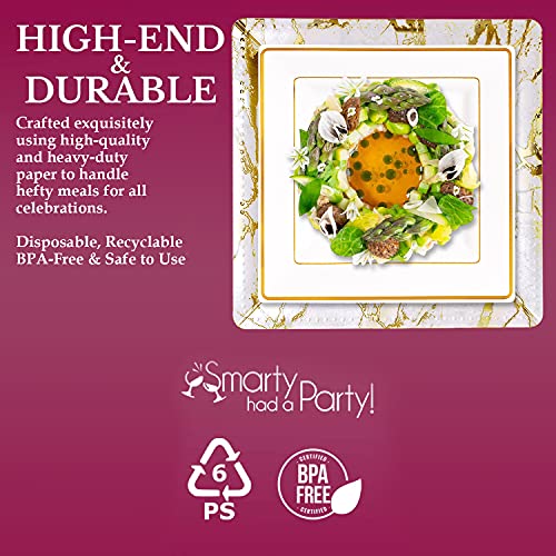 Platos desechables cuadrados blancos con mármol dorado 13" x120 miniatura 4