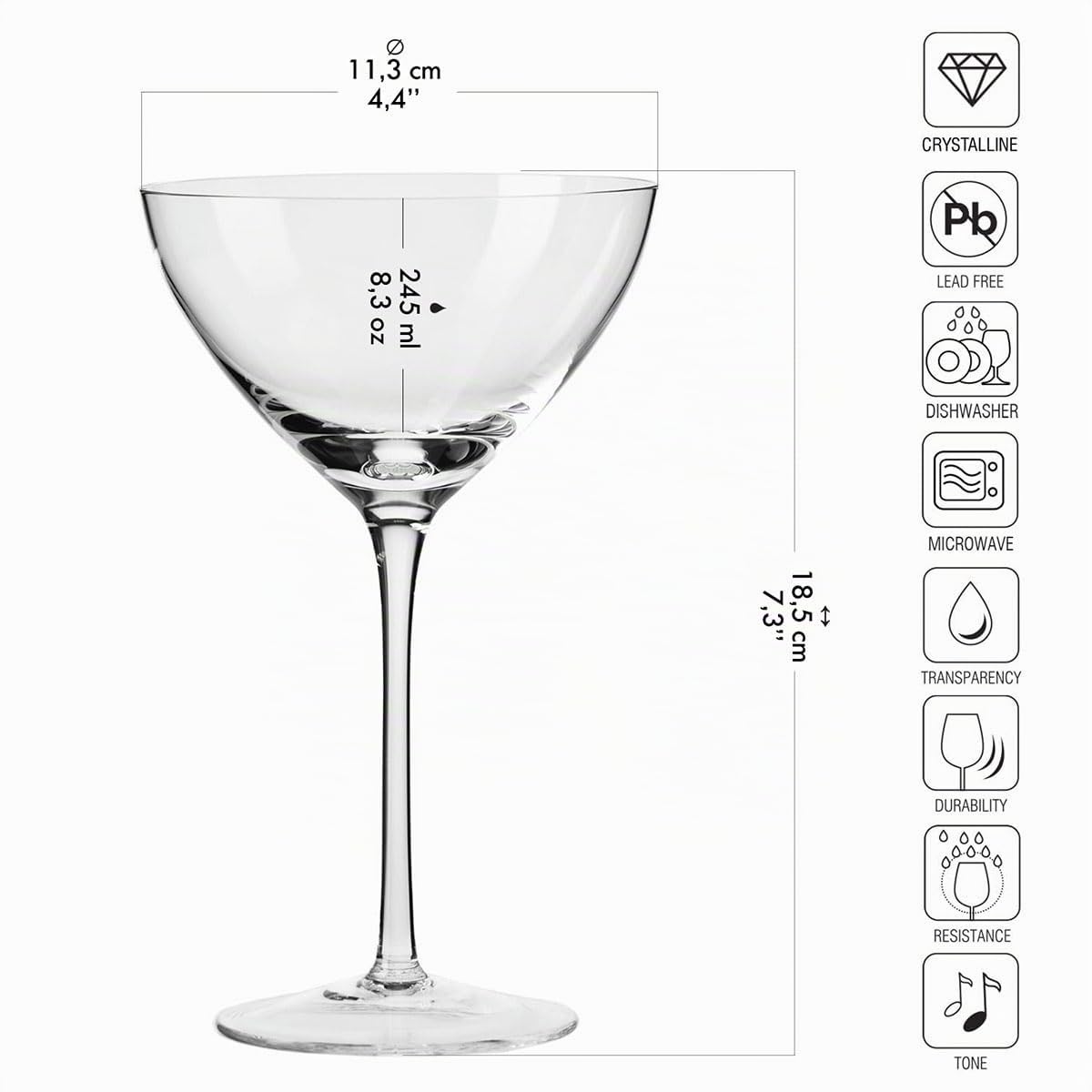 Krosno Verres à Martini Lot de 6, 340 ml, Collection Harmony | Verres à cocktail, boire, manhattan, cosmopolitan, hugo, Cristal sans plomb, Compatibles lave-vaisselle, Idée cadeau