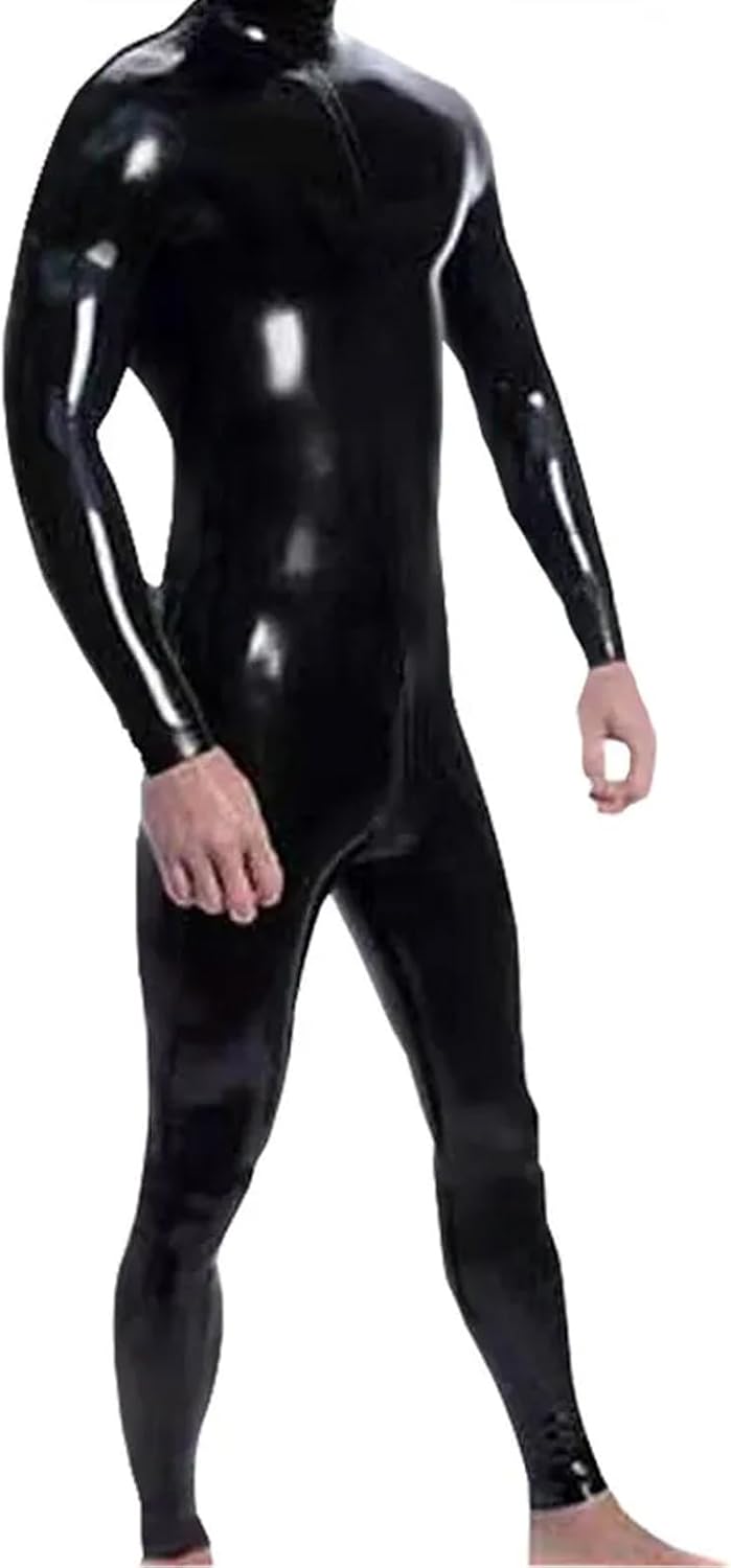 Men's Shiny Long Sleeve Back Zipper Handmade Bodysuit Full Body Leotard and Wetlook PVC Leather Catsuit