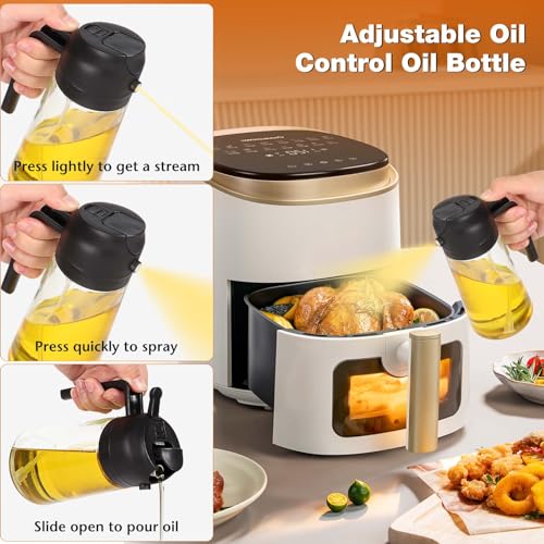 Spruzzino Olio, 2 in 1 Spruzzino Olio per Friggitrice Aria, 470ml Spruzzatore Olio Nebulizzatore Olio Oliera Spray, Spray per Olio da Cucina per Cucinare, Cuocere, Grigliare, Insalata - immagine 4