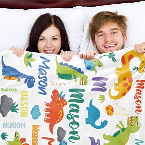 Image of Personalized Dinosaur Blanket with Name for Boys Custom Name Teen Blanket