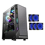 □ Étui élégant de jeu moderne Mid-Tower Jeux avec fenêtre en verre acrylique 1x (gauche) et conception du panneau de fibre de carbone.