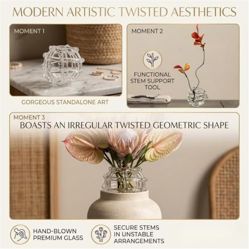 Florero circular irregular de vidrio soplado para decorar tu hogar con estilo natural 5