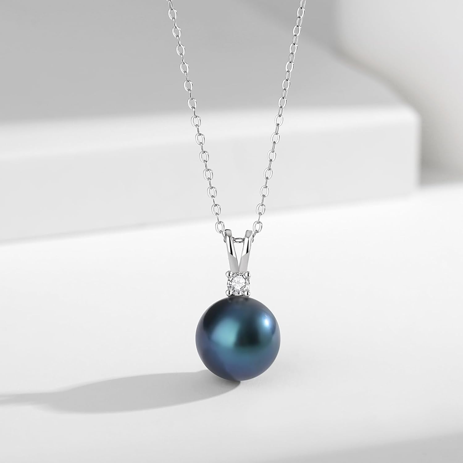 Cultured 11-12MM Round Pink Purple Blue Grey Golden Tahitian Black Pearl Necklace for Women, S925 Sterling Silver 18K Gold Plated, Single Pearl Pendant Necklace - Image 2