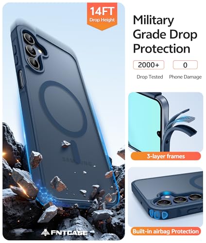 Image of FNTCASE for Galaxy A15 5G Phone Case: [Compatible with Magsafe] [Screen Protector] Matte Translucent Military-Grade Protection for Samsung A15 Cover - Blue