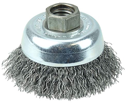 Image of Weiler 36231 Wolverine 3 inch Crimped Wire Cup Brush, 0.014 inch Steel Fill, 5 /8 inch-11 UNC Nut, Made in The USA