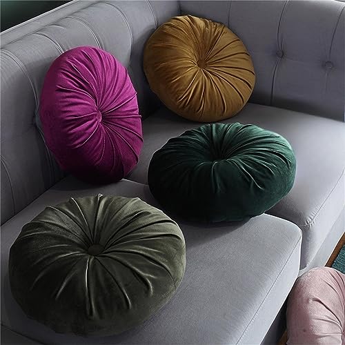 13,8 Zoll (35 cm) rundes Sofakissen aus Samt, weiche plissierte Dekokissen für Meditation, Bodenkissen, dekoratives Kissen für Wohnzimmer, Sofa, Bett, Auto, Stuhl (Dunkelgrün)