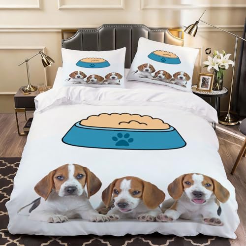 kesweiss Housse de Couette 200x200 Chiens Dog, Parure de lit 200 x 200 Animal Chien avec Taies...