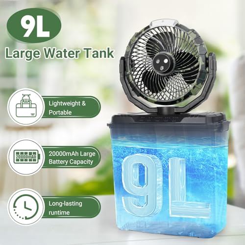 Image of Portable Outdoor Misting Fan - Summer Must-Have 9L Water Tank 3 Levels Wind Speed&Mister Instant Cooling, Ideal for Patio, Garage, Camping,RV, Great Gift for Campers /Fishing Lover