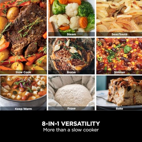 Image of Ninja Foodi PossibleCooker, 8-in-1 Slow Cooker with Removable Non-Stick Pot, Steaming Rack, Integrated Spoon & Glass Lid, Slow Cook, Sear, Ember, Steam & More, 8 Servings, 8L, Sea Salt Grey MC1001UK