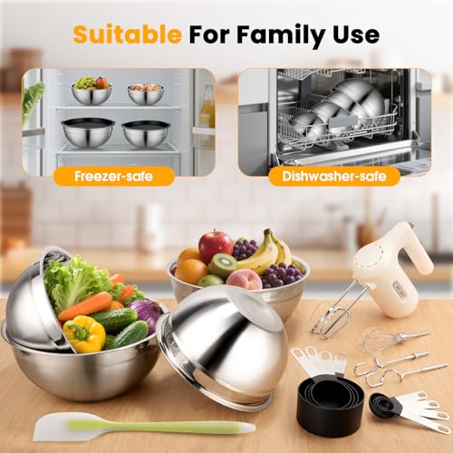 Image of Lord Eagle 5-Speed Hand Mixer Electric With 4 Mixing Bowls Set