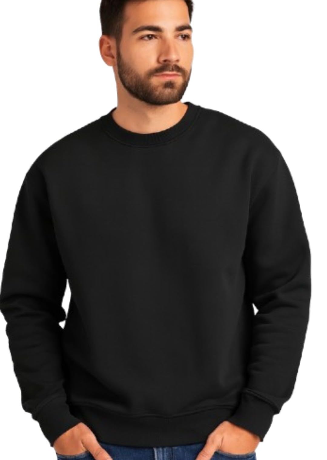 Plain Black Fleece Sweastshirt-image-25