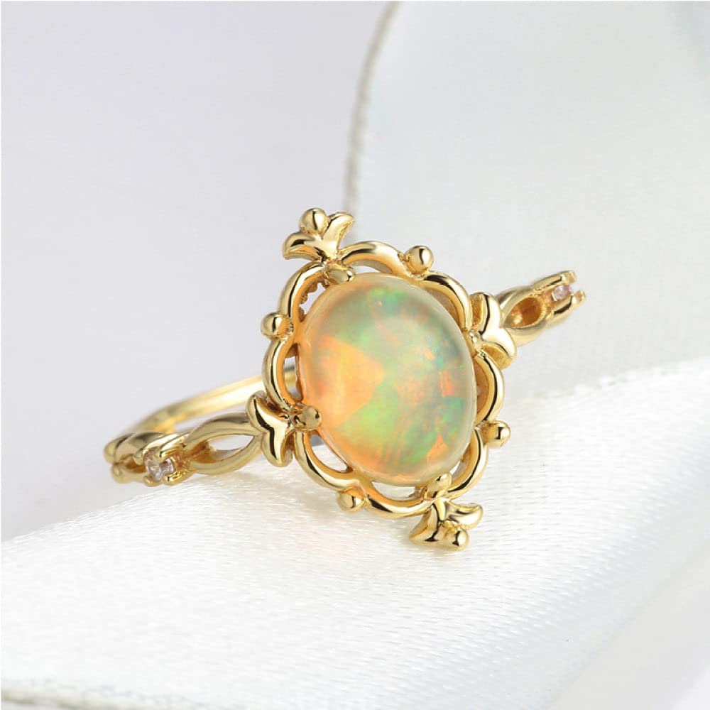 Anello In Argento 925 Da Donna,Anelli Regolabili Per Donna Ovale Cristallo Di Limone A Forma Di Fiore Argento Sterling 925 Micro Pavé Zircone Retrò Placcato Oro 7 Chakra Anelli Di Promessa Per Rag