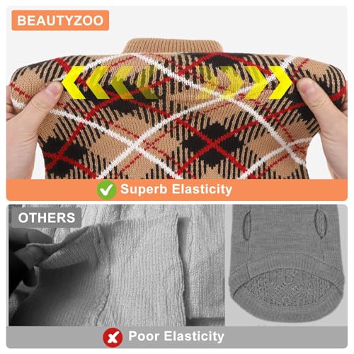 Image of BEAUTYZOO Large Dog Sweater, Plaid Knit Winter Clothes with Harness Hole