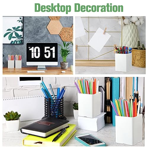 Image of Jutom 8 Pcs White Acrylic Pen Holder for Desk, Pencil Cup Bulk Makeup Brush Storage Organizer, Desktop Pencil Cup Stationery Desktop Stationery Organizer for Office School Home Supplies