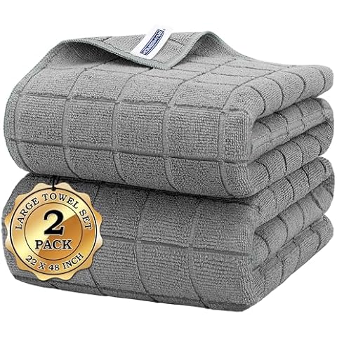 HOMERHYME Microfiber Bath Towels 2 Pack (22'' x 48'') - Lightweight Quick Dry Microfiber Hand Towels, Soft Absorbent Gym Towels for Yoga, Camping, Workout, Car, Hotel, Bathroom, Spa, Travel & Dog Care Cover