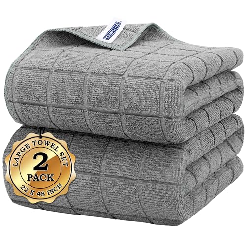 HOMERHYME Microfiber Bath Towels 2 Pack (22” x 48”) – Lightweight Quick Dry Microfiber Fingertip Hand Towels, Soft Absorbent Gym Towels for Yoga, Salon, Camping, Hotel, Bathroom, Spa, Travel & Dog