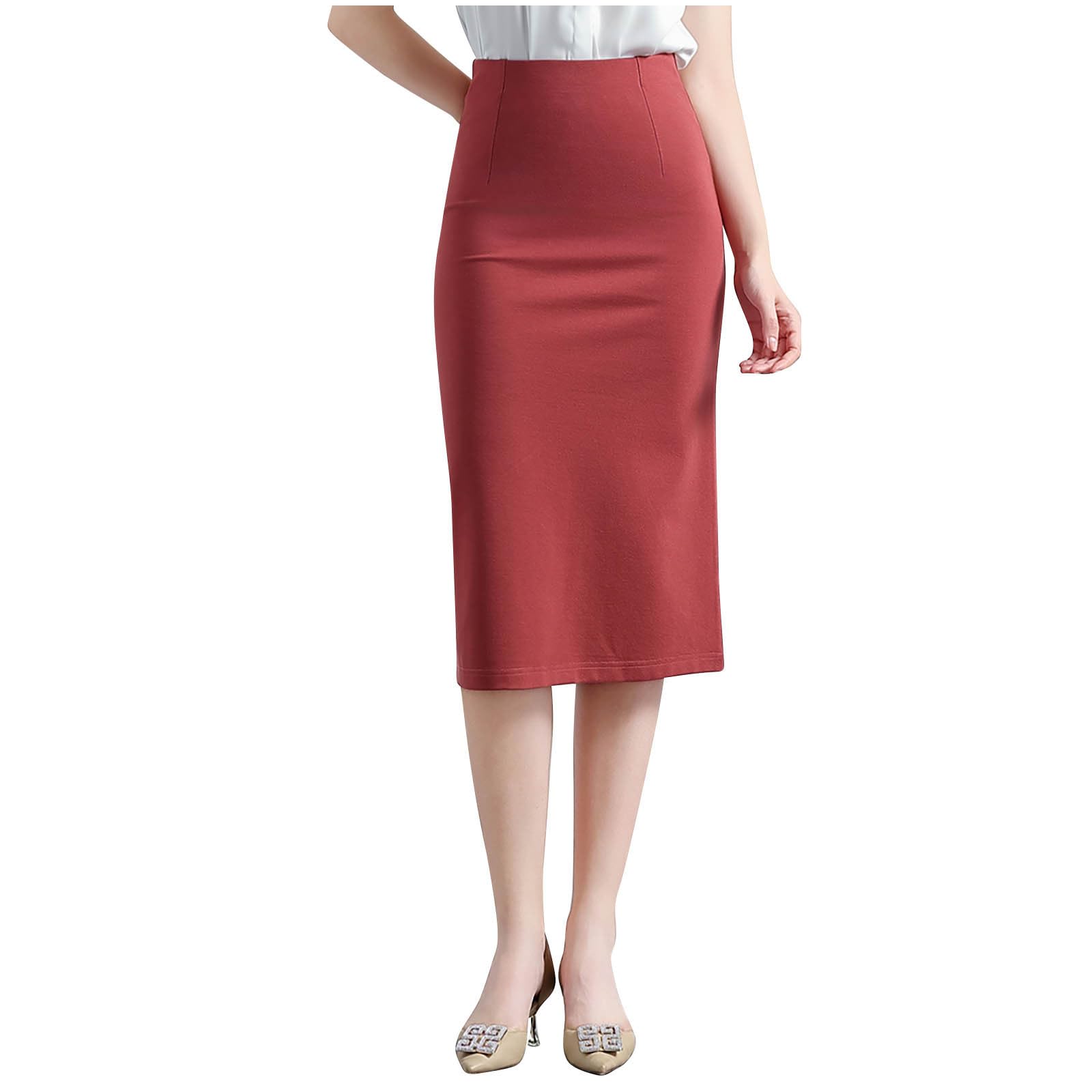 Womens Work Pencil Skirt Stretch Office Midi Below Knee Bodycon Business Casual Work Office Formal Skirts