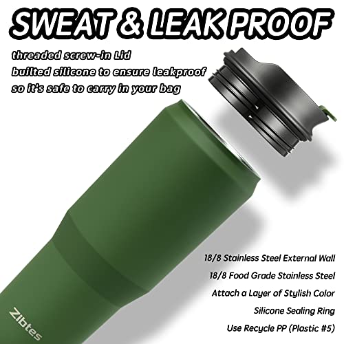 Zibtes 40Oz Insulated Water Bottle ​With Lids And Straws, Stainless Steel Leak Proof Sports Water Flask, Double Walled Vacuum Metal Water Bottle (Army Green 1 Pack) #TOP4