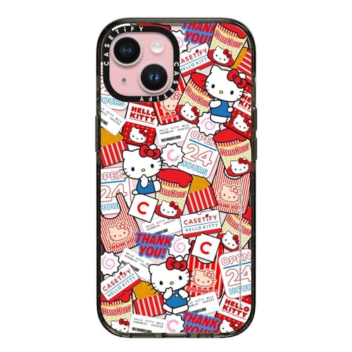 CASETiFY MagSafe �Ή��C���p�N�g iPhone 15 �P�[�X [MIL�K�i���� (4x MIL-STD-810G) / 2.5m����̗����������N���A / Hello Kitty Co-Lab] - �N���A �u���b�N - Hello Kit