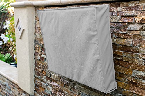 Outdoor TV Cover 30\" - 32\" Gray Weatherproof Universal Protector for LCD, LED, Plasma Television Screens. Built in Bottom Cover and Remote Storage. Compatible with Standard Mounts and Stands. - Thumbnail 4