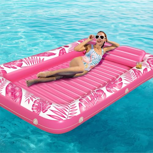Image of Inflatable Tanning Pool Lounger Float - Jasonwell 4 in 1 Sun Tan Tub Sunbathing Pool Lounge Raft Floatie Toys Water Filled Tanning Bed Mat Pad for Adult Blow Up Kiddie Pools Kids Ball Pit (Rose,XL)