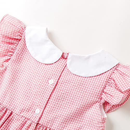 Toddler Baby Girl Plaid Summer Dress Peter Pan Collars Polka Dot Easter Dresses Floral Bunny Gingham Spring Swing Dress Baptism Christening Wedding Guest Pageant Dress Pink Ruffle 12-18 Months #TOP4