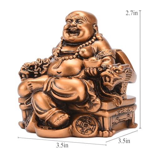 Figura de Buda Sonriente en Silla de Dragón de Resina miniatura 2