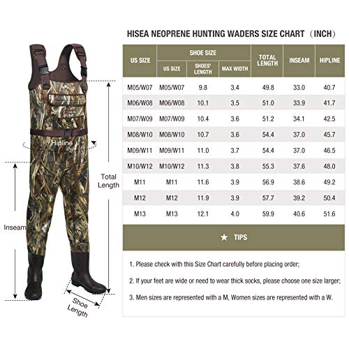 Image of Hisea Basics Neoprene Chest Waders Duck Hunting Bootfoot Waders for Men with Boots Waterproof Camo Fishing Waders