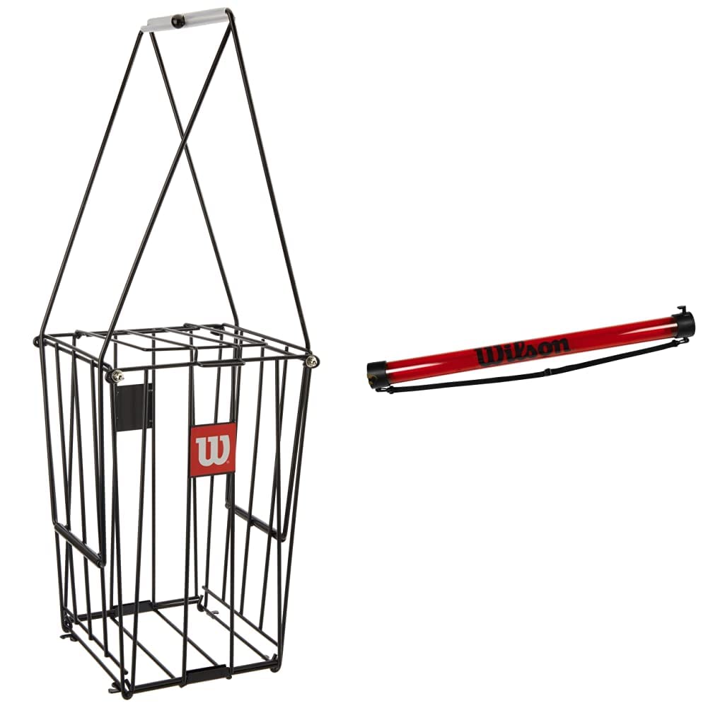 Wilson WRZ323700, Cestino Raccogli Acciaio, Fino a 75 Palline Unisex – Adulto, Nero, Taglia Unica & WRZ323800, Tubo Raccogli Palline, Contiene Fino a 18 Pezzi Unisex – Adulto, Rosso, Taglia Unica