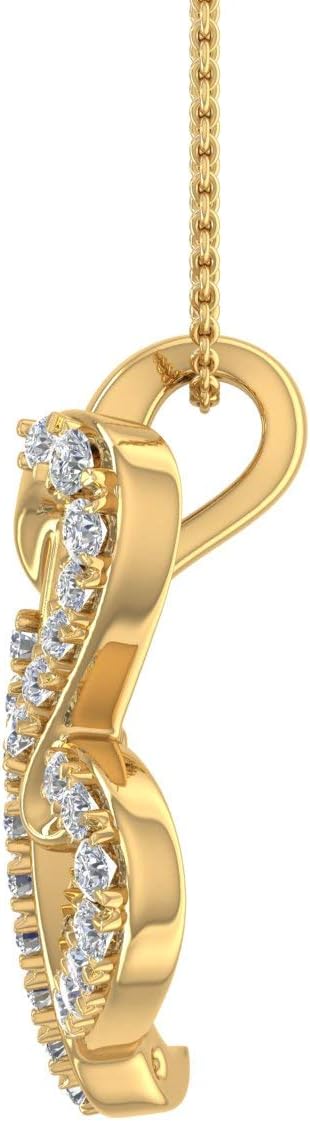 FINEROCK Diamond Initial Letter Pendant Necklace in 14K Yellow Gold (with Silver Chain)