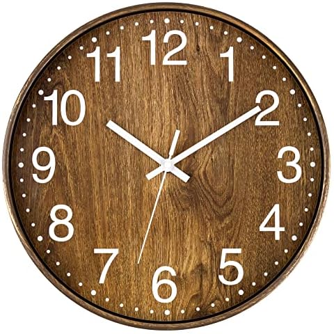 Lumuasky Wood Wall Clock, 12 Inch Silent Non-Ticking Battery Operated Round Clock for Living Room Bedroom Kitchen Home Office Cover