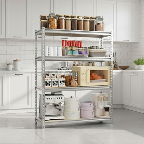 Image of Robustt 4-Tier Multipurpose Storage Rack | Bolt-Free Assembly | Galvanized Metal | Thick MDF Board | 175kg Capacity Per Shelf | 54 x 24 x 12 Inches Adjustable Shelf Rack for Home, Garage & Shop