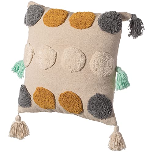 Deerlux 16" Handwoven Cotton Throw Pillow Cover with Tufted Dot Pattern and Side Tassels, Multicolor