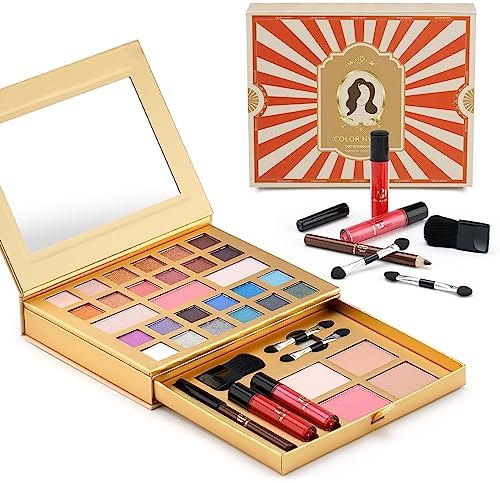 Color Nymph Makeup Kit for Women Full Kit All in One Makeup Kit Makeup Gift Set for Mom Compact Makeup Palette with 24 Colors Eyeshadow, Lip Glosses, Contour Powder, Eyeliner Pencil, Mirror