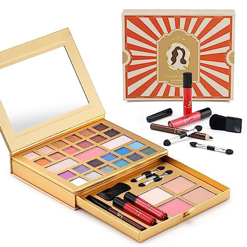 Color Nymph Makeup Kit For Women Full Kit All In One Makeup Kit Makeup Gift Set For Mom Compact Makeup Palette With 24 Colors Eyeshadow, Lip Glosses, Contour Powder, Eyeliner Pencil, Mirror #TOP3